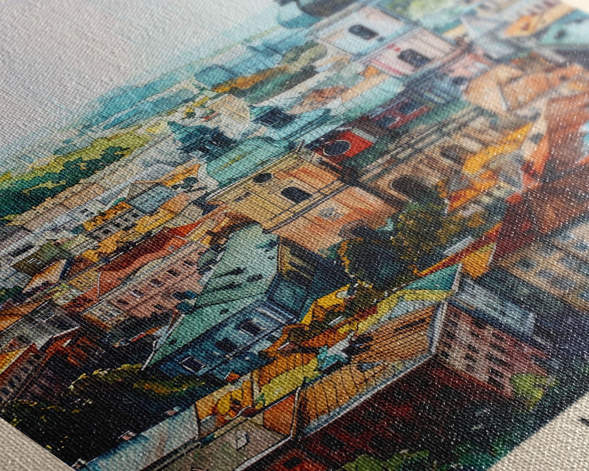 Lviv Ukraine Travel Poster Framed Canvas Print, Colorful Cityscape, Urban Wall Art, Home Decoration, Travel Print, Original Painting