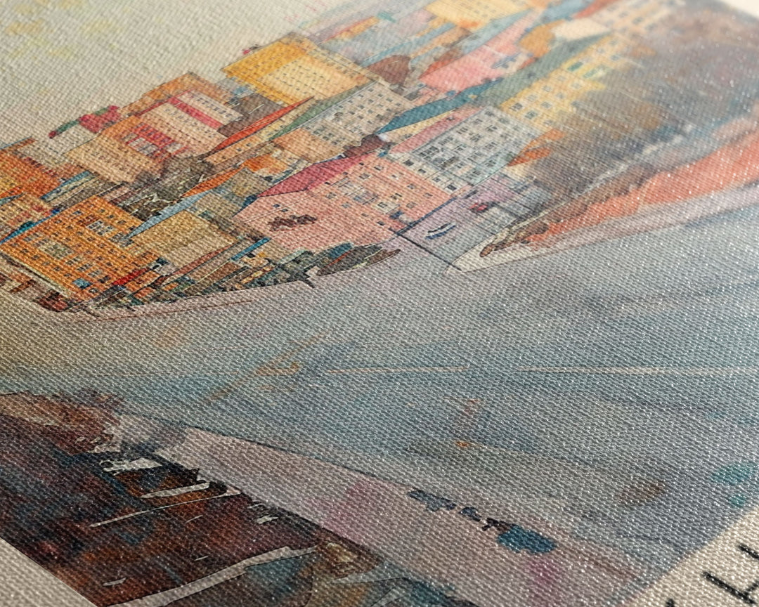 Makhachkala Russia Travel Poster Framed Canvas Print, Coastal Cityscape, Watercolor Art, Wall Hanging, Home Decor, Travel Print, Artistic Gift