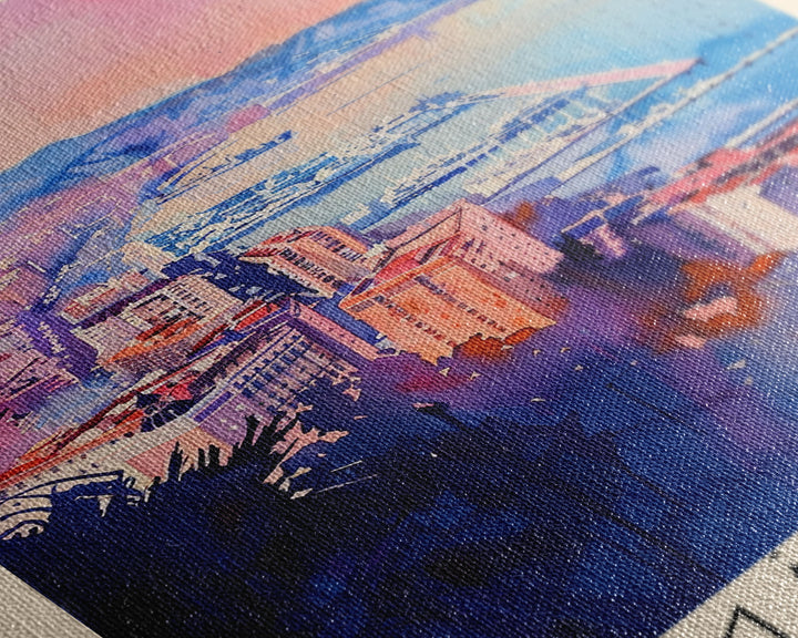 Malaga Spain Travel Poster Framed Canvas Print, Vibrant Coastline, Watercolor Art, Wall Decoration, Interior Decor, Travel Print, Unique Artwork