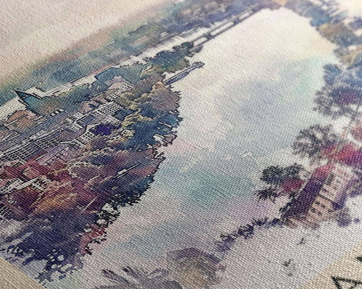 Mannheim Germany Travel Poster Framed Canvas Print, Historic Architecture, Watercolor Art, Wall Hanging, Interior Decor, Travel Print, Original Painting