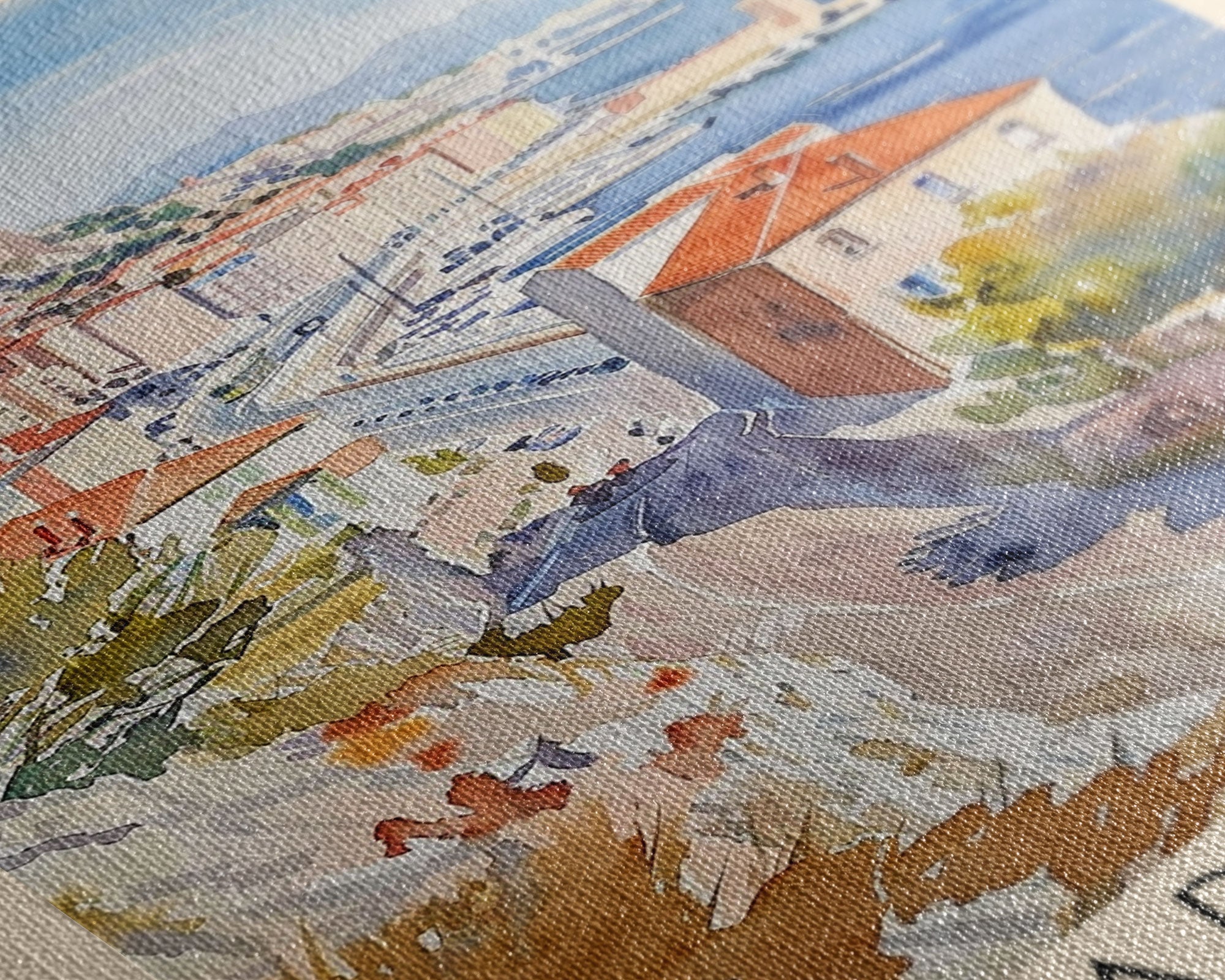 Marseille France Travel Poster Framed Canvas Print, Vibrant Cityscape, Watercolor Art, Wall Hanging, Home Decoration, Travel Print, Artistic Gift