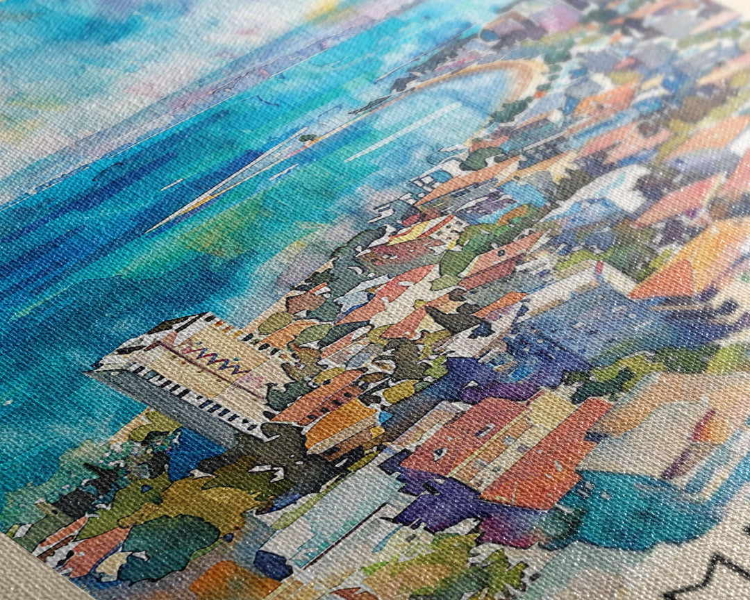 Mersin Turkey Travel Poster Framed Canvas Print, Coastal Landscape, Watercolor Art, Wall Decoration, Interior Design, Travel Print, Original Painting