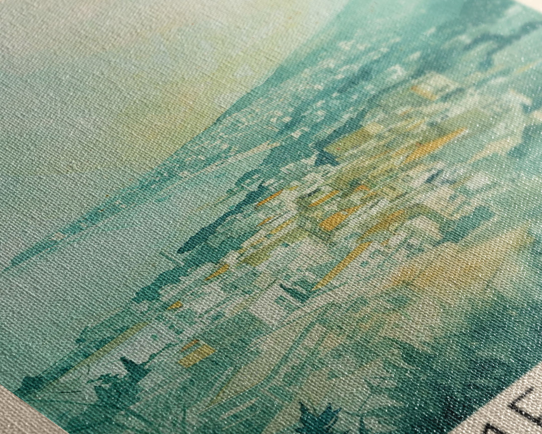 Messina Italy Travel Poster Framed Canvas Print, Urban Coastal Cityscape, Watercolor Art, Wall Decor, Home Decoration, Travel Print, Unique Art