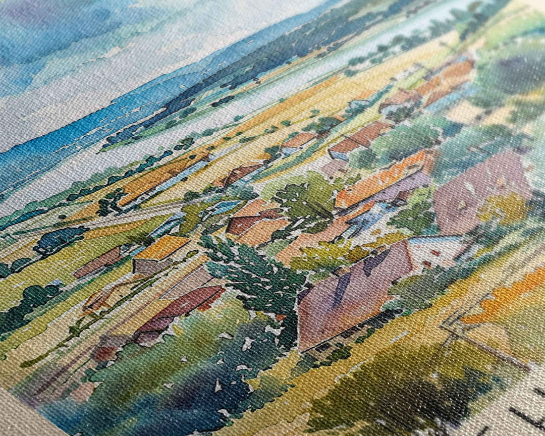 Michalovce Slovakia Travel Poster Framed Canvas Print, Scenic Landscape, Watercolor Painting, Wall Art, Home Decor, Travel Print, Original Piece