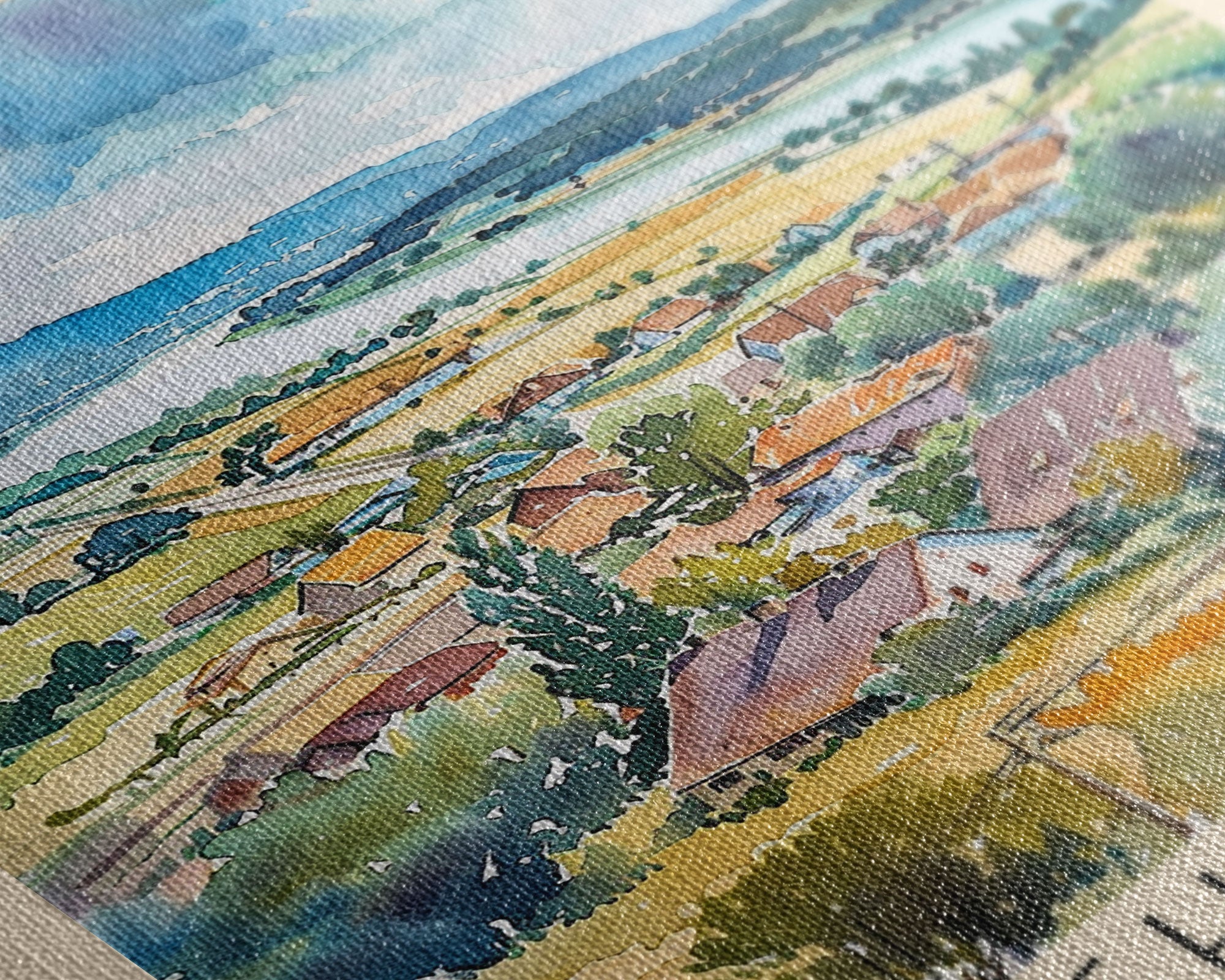 Michalovce Slovakia Travel Poster Framed Canvas Print, Scenic Landscape, Watercolor Painting, Wall Art, Home Decor, Travel Print, Original Piece