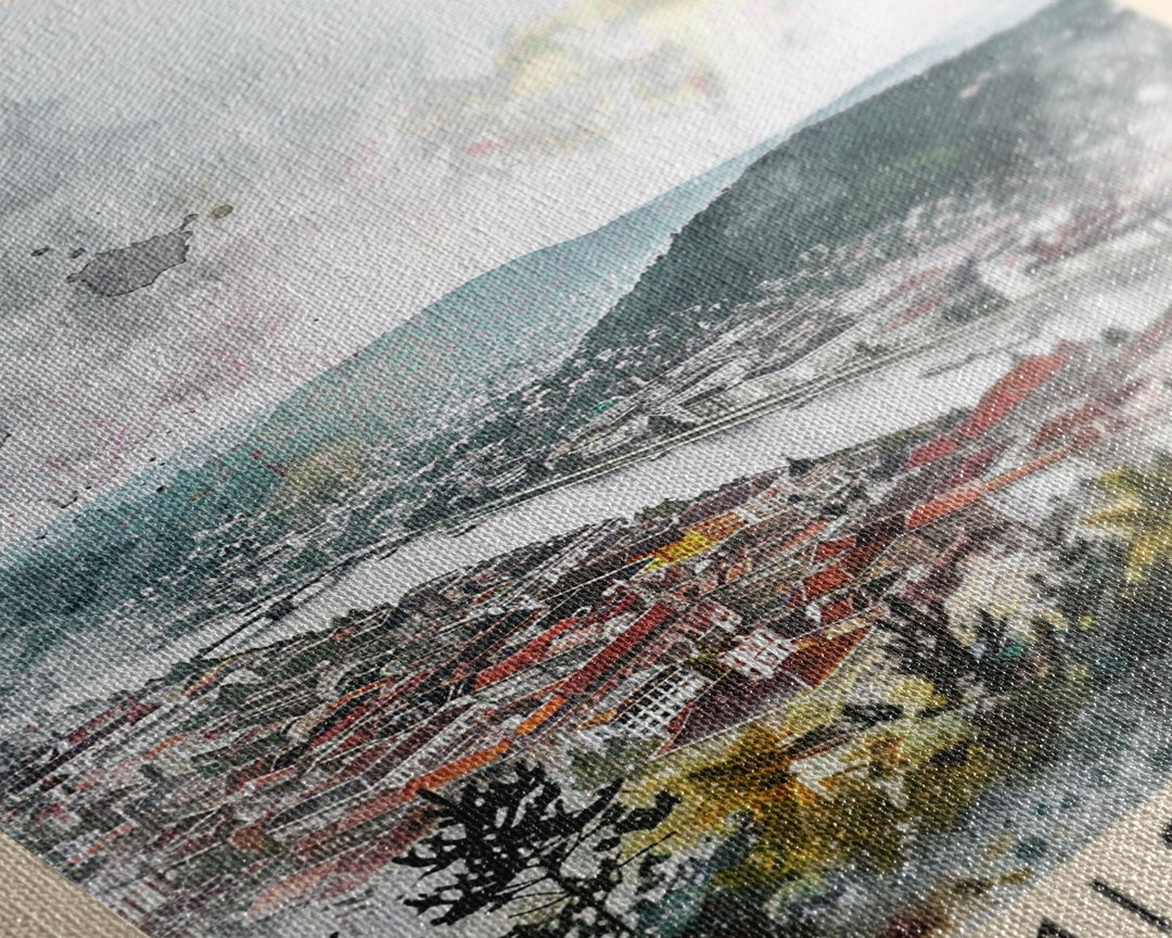 Miskolc Hungary Travel Poster Framed Canvas Print, Historic Cityscape, Watercolor Painting, Wall Decor, Home Decoration, Travel Print, Original Art