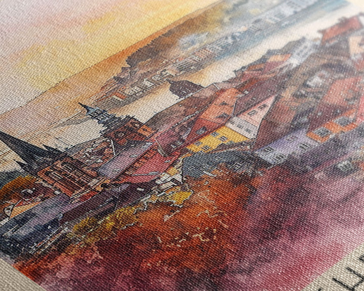 Mönchengladbach Germany Travel Poster Framed Canvas Print, Modern Cityscape, Watercolor Art, Wall Decoration, Interior Decor, Travel Print, Unique Artwork