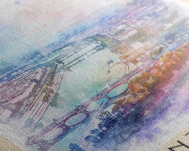 Montpellier France Travel Poster Framed Canvas Print, Vibrant Cityscape, Watercolor Art, Wall Decor, Interior Design, Travel Print, Unique Artwork