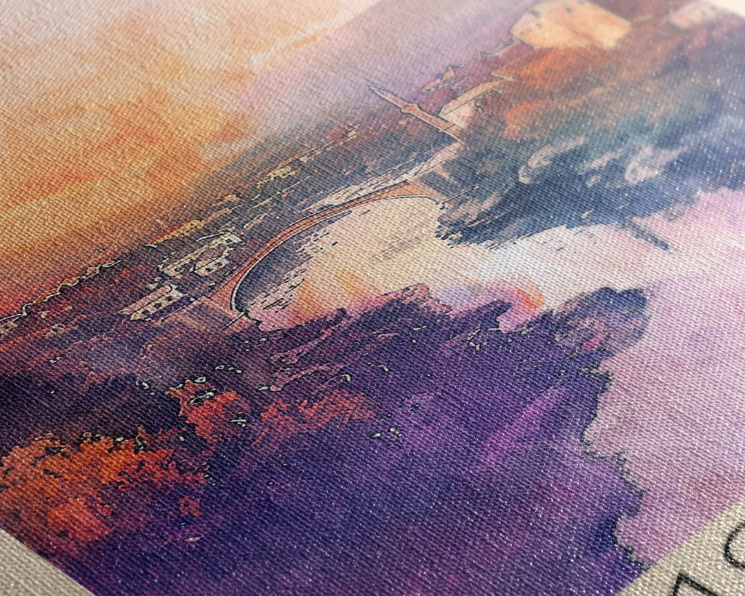 Mostar Bosnia Travel Poster Framed Canvas Print, Scenic Landscape, Watercolor Art, Wall Hanging, Home Decoration, Travel Print, Original Piece