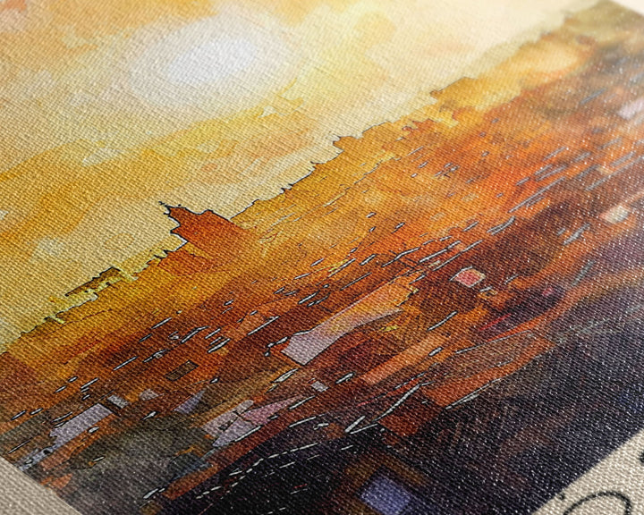 Móstoles Spain Travel Poster Framed Canvas Print, Urban Landscape, Watercolor Art, Wall Decor, Interior Decor, Travel Print, Unique Artwork