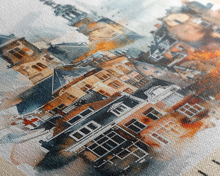 Nijmegen Netherlands Framed Canvas Print, Urban Travel Poster, Watercolor Painting, Architectural Wall Art, Home Decor, Unique Art