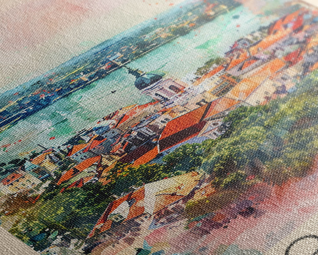 Novi Sad Serbia Travel Poster Framed Canvas Print, Watercolor Painting, Scenic Wall Art, Home Decor, Serbian Cityscape, Historic Art
