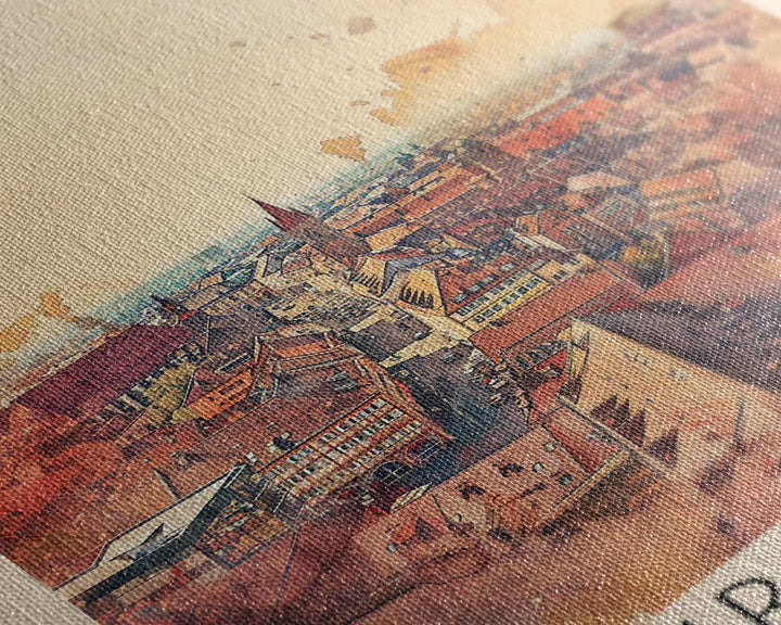 Nuremberg Germany Travel Poster Framed Canvas Print, Watercolor Painting, Historic Wall Art, Home Decor, German Architecture, Artistic Decor