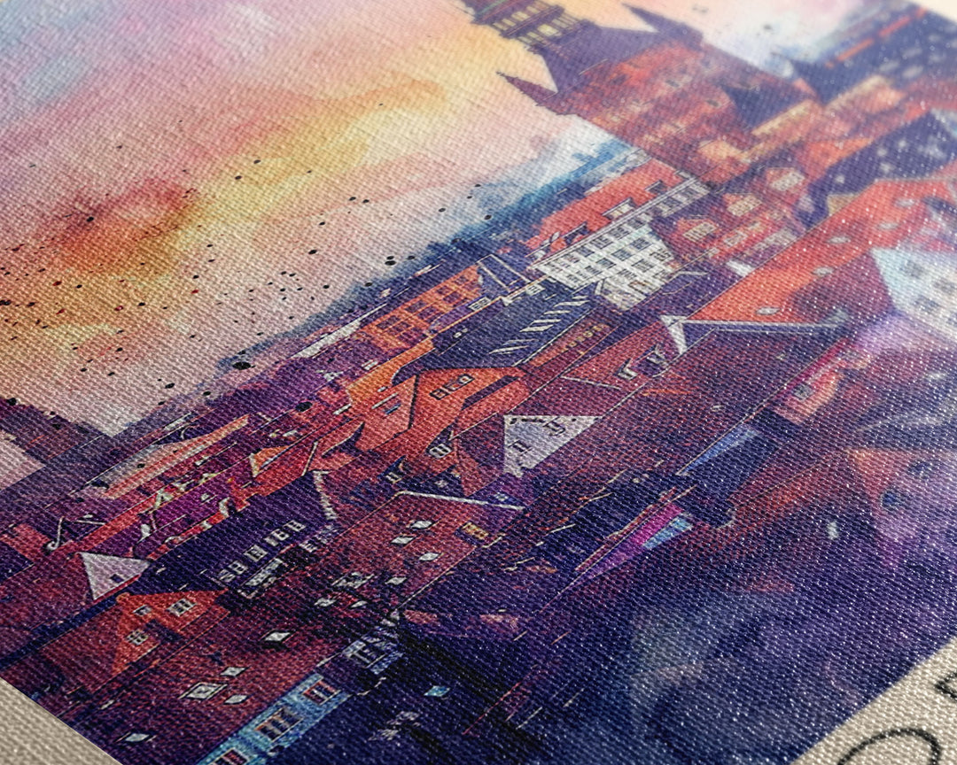 Odense Denmark Travel Poster Framed Canvas Print, Watercolor Painting, Scenic Wall Art, Home Decor, Danish Cityscape, Artistic Decor