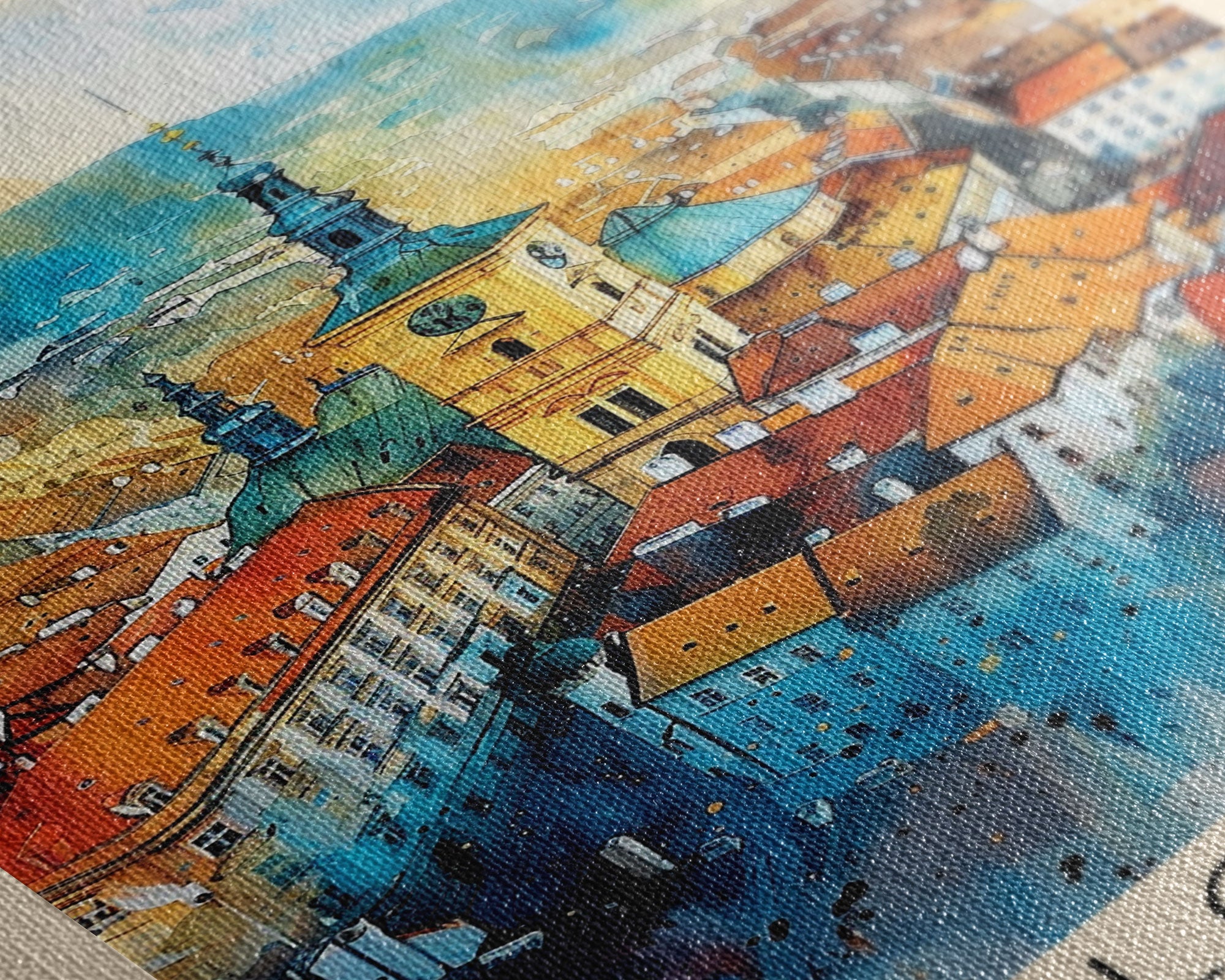 Olomouc Czech Travel Poster Framed Canvas Print, Watercolor Painting, Historic Wall Art, Home Decor, Czech Architecture, Vintage Style