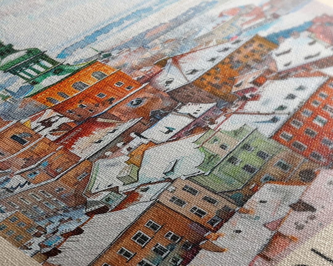 Olsztyn Poland Travel Poster Framed Canvas Print, Watercolor Painting, Scenic Wall Art, Home Decor, Polish Landscape, Classic Art