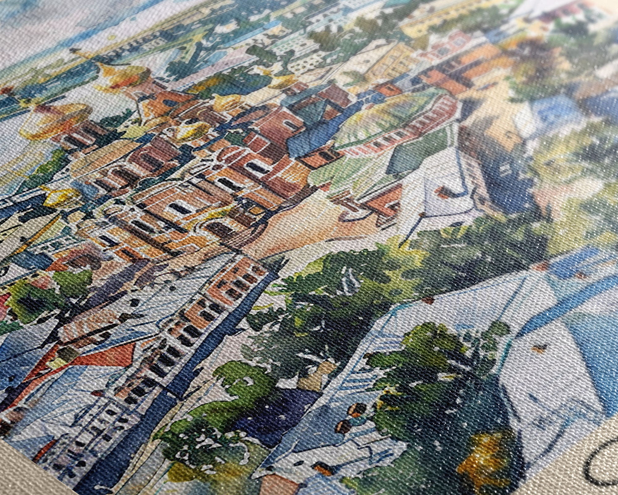 Omsk Russia Travel Poster Framed Canvas Print, Watercolor Painting, Urban Wall Art, Home Decor, Russian Cityscape, Modern Art