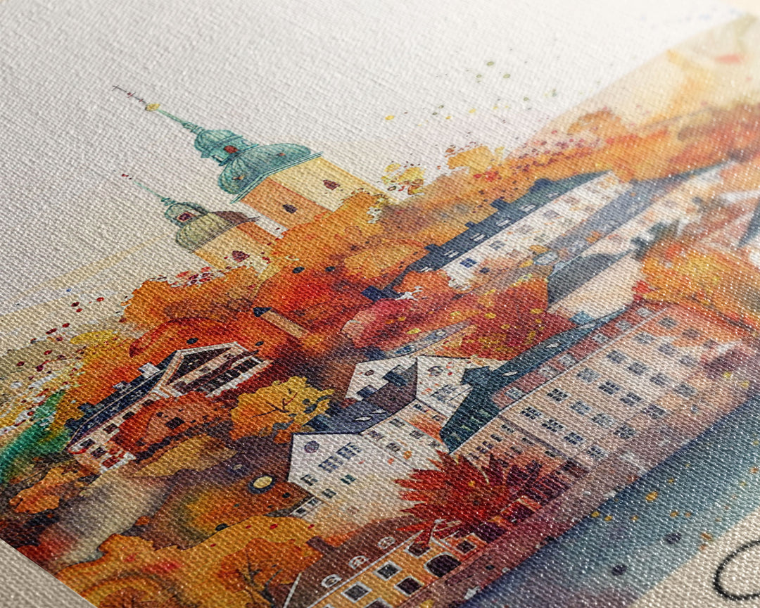 Oslo Norway Travel Poster Framed Canvas Print, Watercolor Painting, Scenic Wall Art, Home Decor, Norwegian Cityscape, Modern Decor