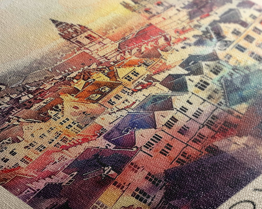 Oxford United Kingdom Travel Poster Framed Canvas Print, Watercolor Painting, Historic Wall Art, Home Decor, British Architecture, Artistic Decor