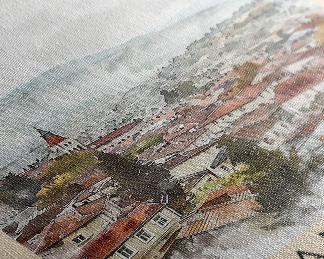 Panevo Serbia Travel Poster Framed Canvas Print, Watercolor Painting, Scenic Wall Art, Home Decor, Serbian Landscape, Modern Decor