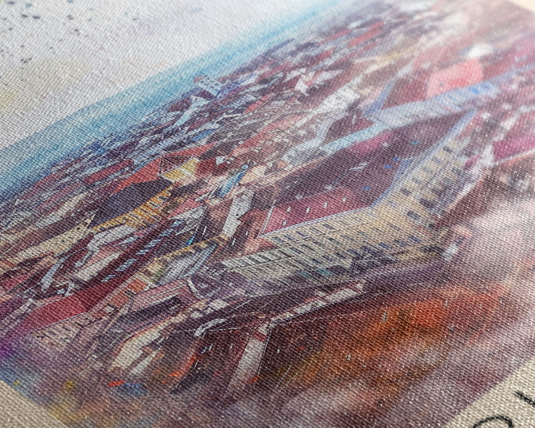 Piteti Romania Travel Poster Framed Canvas Print, Watercolor Painting, Scenic Wall Art, Home Decor, Romanian Cityscape, Classic Art