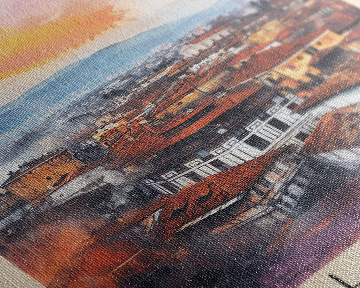 Plovdiv Bulgaria Travel Poster Framed Canvas Print, Watercolor Painting, Historic Wall Art, Home Decor, Bulgarian Cityscape, Classic Art