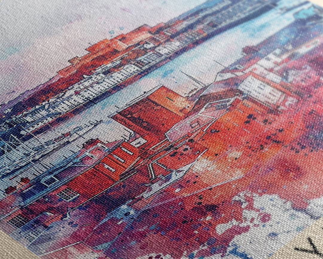 Plymouth United Kingdom Travel Poster Framed Canvas Print, Watercolor Painting, Coastal Wall Art, Home Decor, British Seaside, Modern Decor