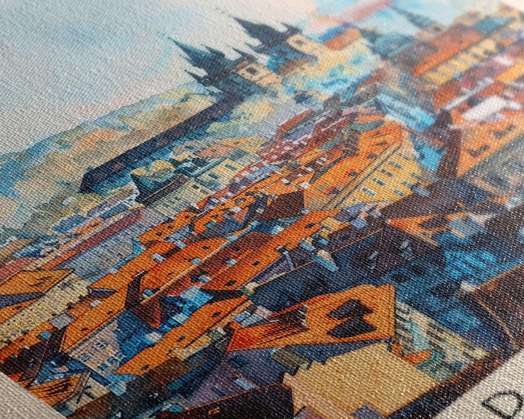 Plzen Czech Republic Travel Poster Framed Canvas Print, Watercolor Painting, Scenic Wall Art, Home Decor, Czech Cityscape, Modern Decor