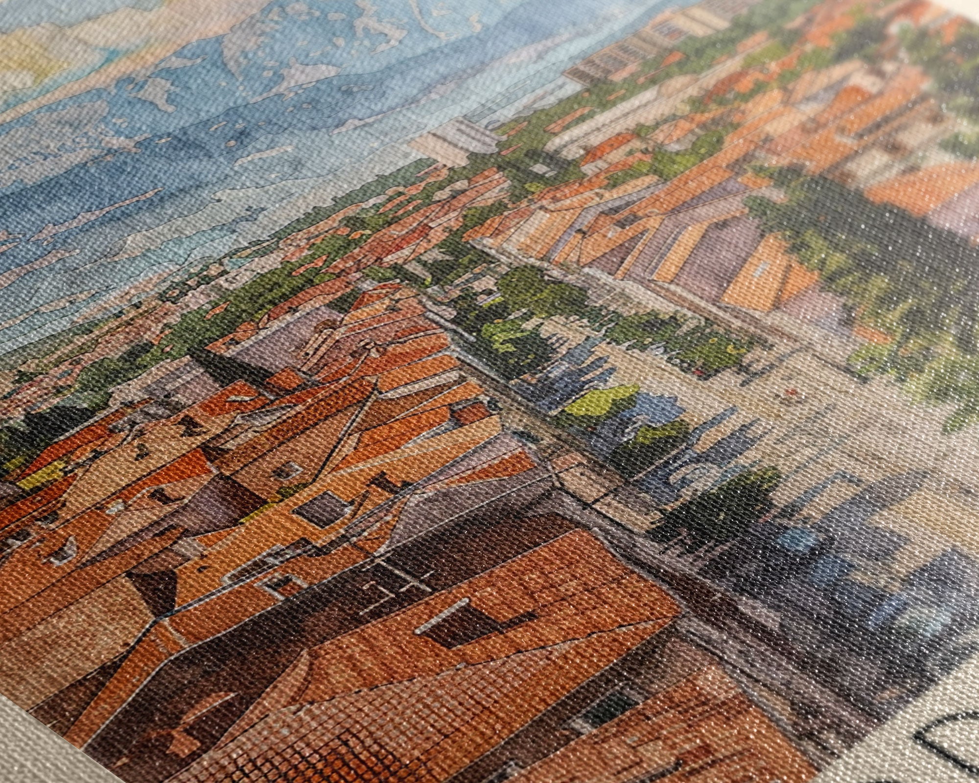 Podgorica Montenegro Travel Poster Framed Canvas Print, Watercolor Painting, Scenic Wall Art, Home Decor, Montenegrin Landscape, Artistic Decor