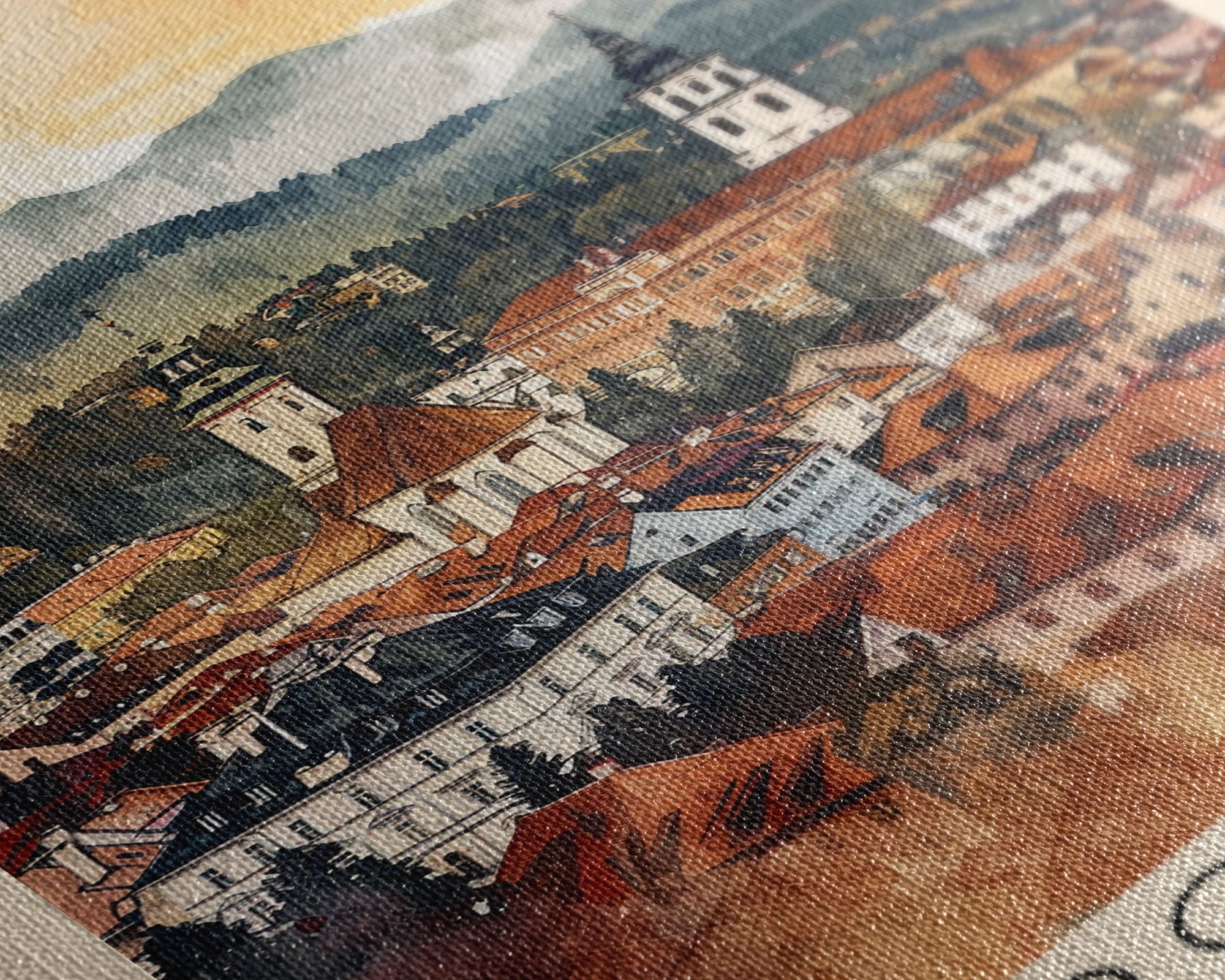 Poprad Slovakia Travel Poster Framed Canvas Print, Watercolor Painting, Scenic Wall Art, Home Decor, Slovakian Landscape, Classic Art