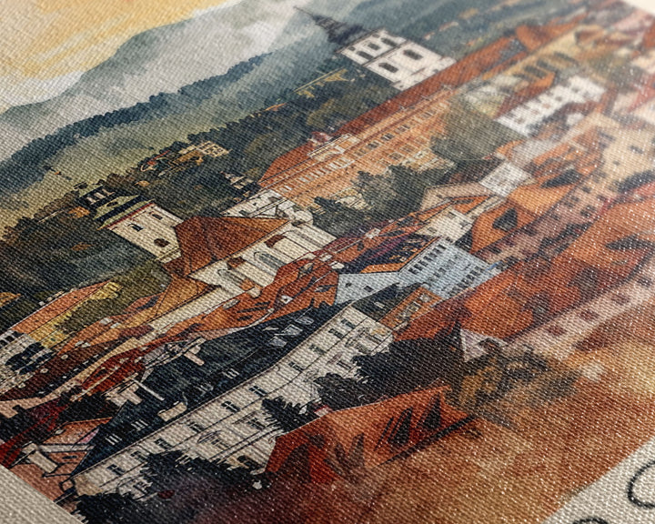 Poprad Slovakia Travel Poster Framed Canvas Print, Watercolor Painting, Scenic Wall Art, Home Decor, Slovakian Landscape, Classic Art