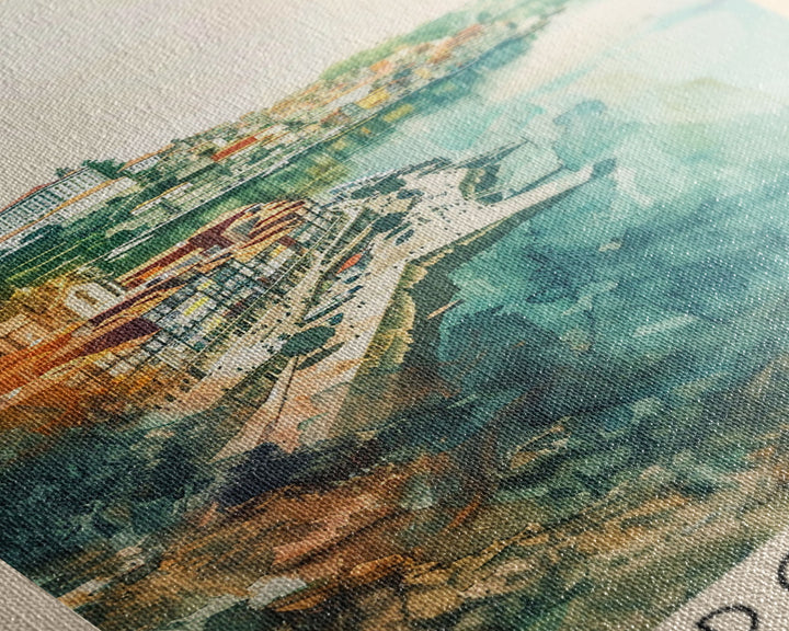 Porto Portugal Travel Poster Framed Canvas Print, Watercolor Painting, Coastal Wall Art, Home Decor, Portuguese Seaside, Vibrant Art