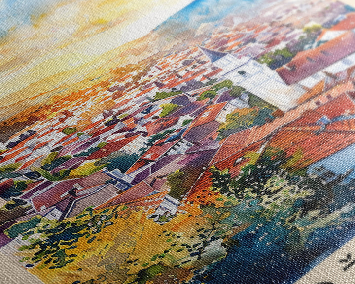 Pozega Serbia Travel Poster Framed Canvas Print, Watercolor Painting, Scenic Wall Art, Home Decor, Serbian Landscape, Classic Art