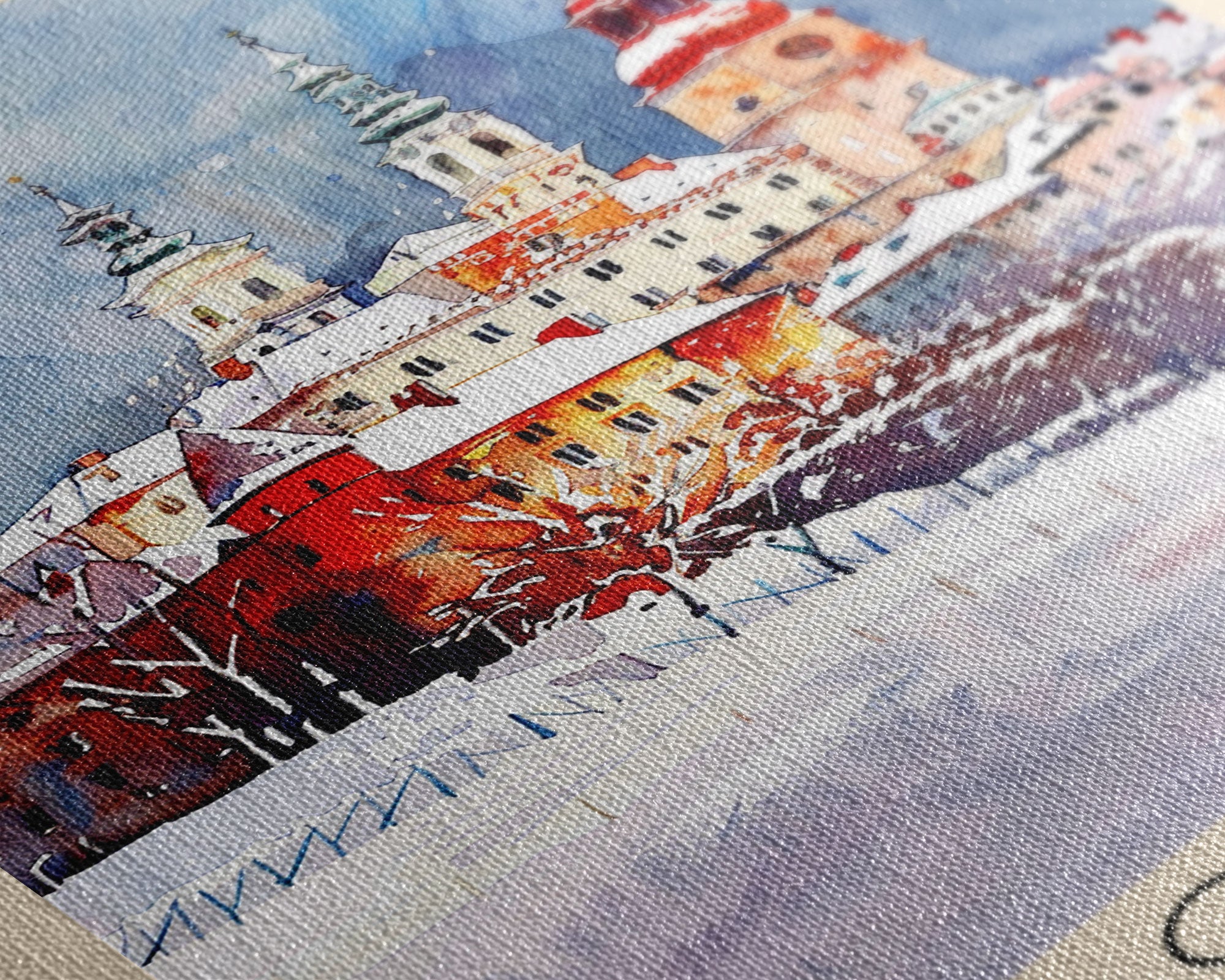 Poznan Poland Travel Poster Framed Canvas Print, Watercolor Painting, Scenic Wall Art, Home Decor, Polish Cityscape, Modern Art