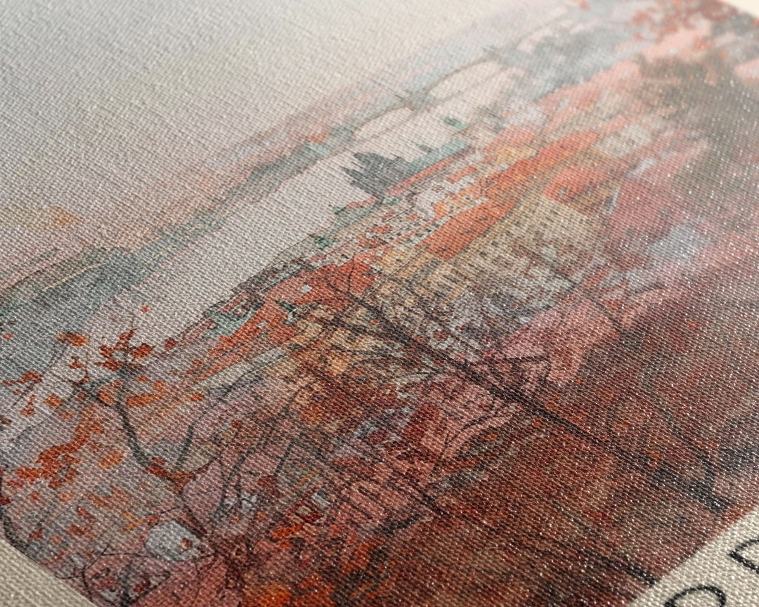 Prague Czech Republic Travel Poster Framed Canvas Print, Watercolor Painting, Historic Wall Art, Home Decor, Czech Architecture, Classic Decor