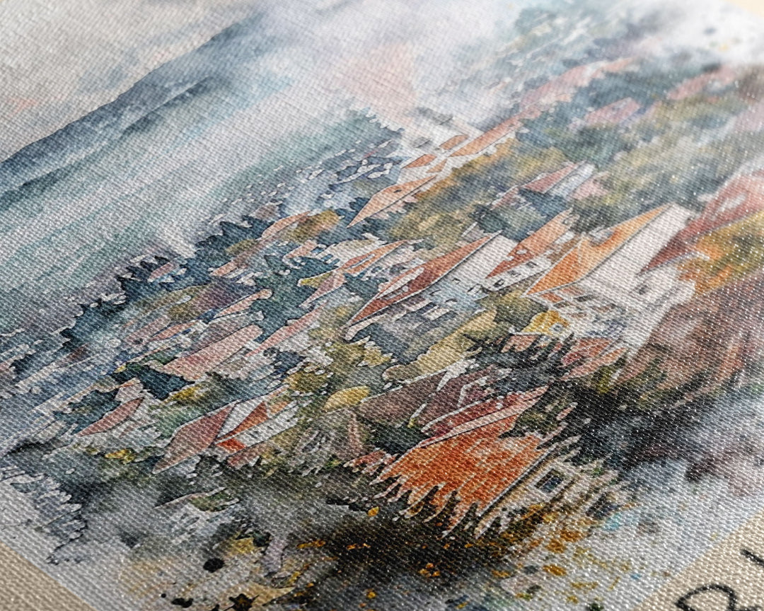 Prijedor Bosnia and Herzegovina Travel Poster Framed Canvas Print, Watercolor Painting, Scenic Wall Art, Home Decor, Bosnian Cityscape, Classic Art