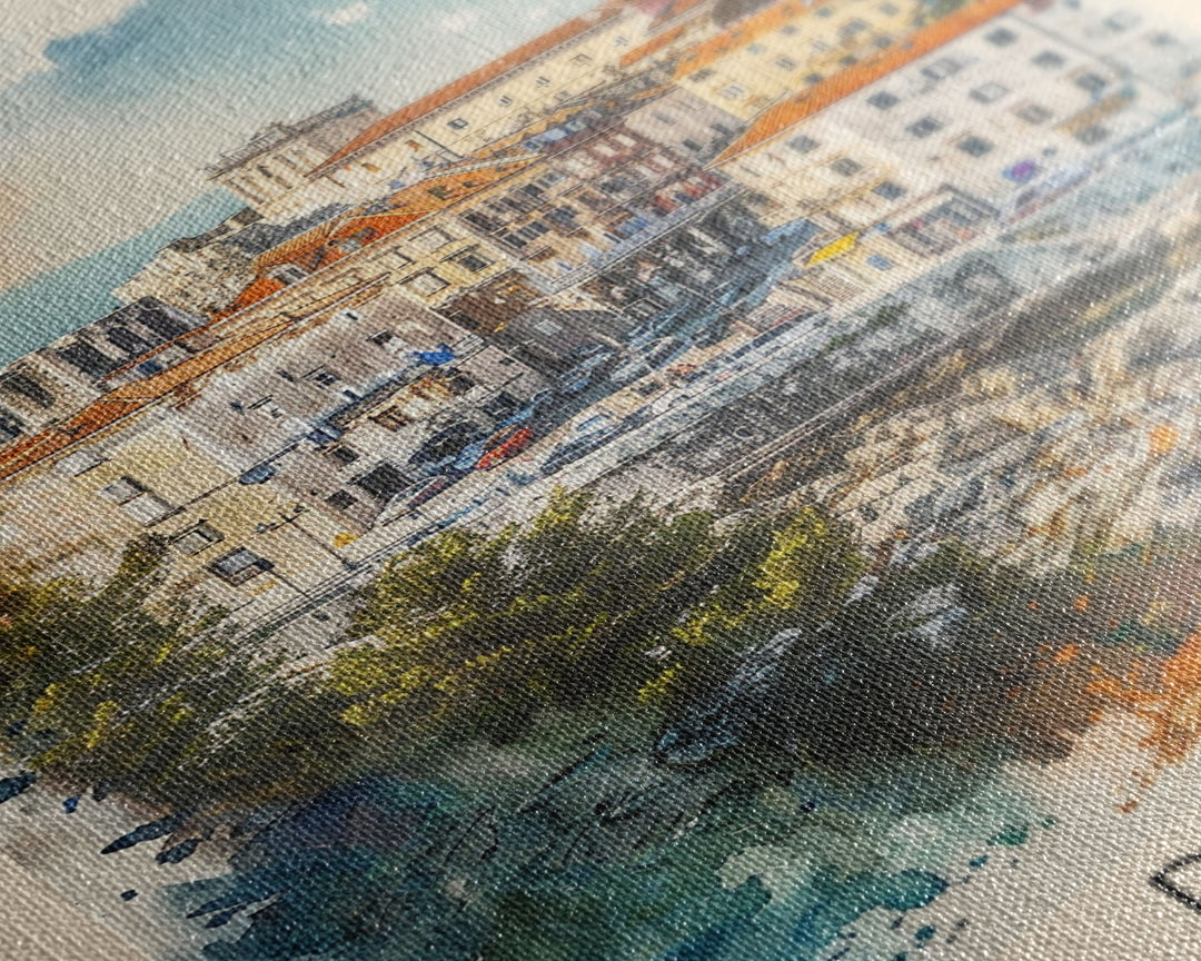 Pula Croatia Travel Poster Framed Canvas Print, Watercolor Painting, Coastal Wall Art, Home Decor, Croatian Seaside, Vibrant Decor