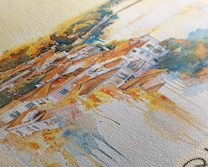 Queluz Portugal Travel Poster Framed Canvas Print, Watercolor Painting, Scenic Wall Art, Home Decor, Portuguese Landscape, Artistic Art