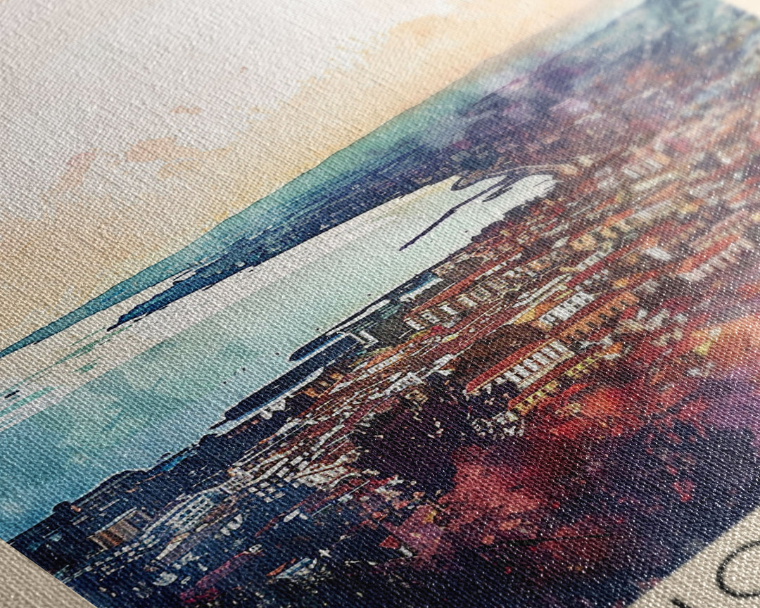 Reggio Calabria Italy Travel Poster Framed Canvas Print, Watercolor Painting, Coastal Wall Art, Home Decor, Italian Seaside, Vibrant Decor