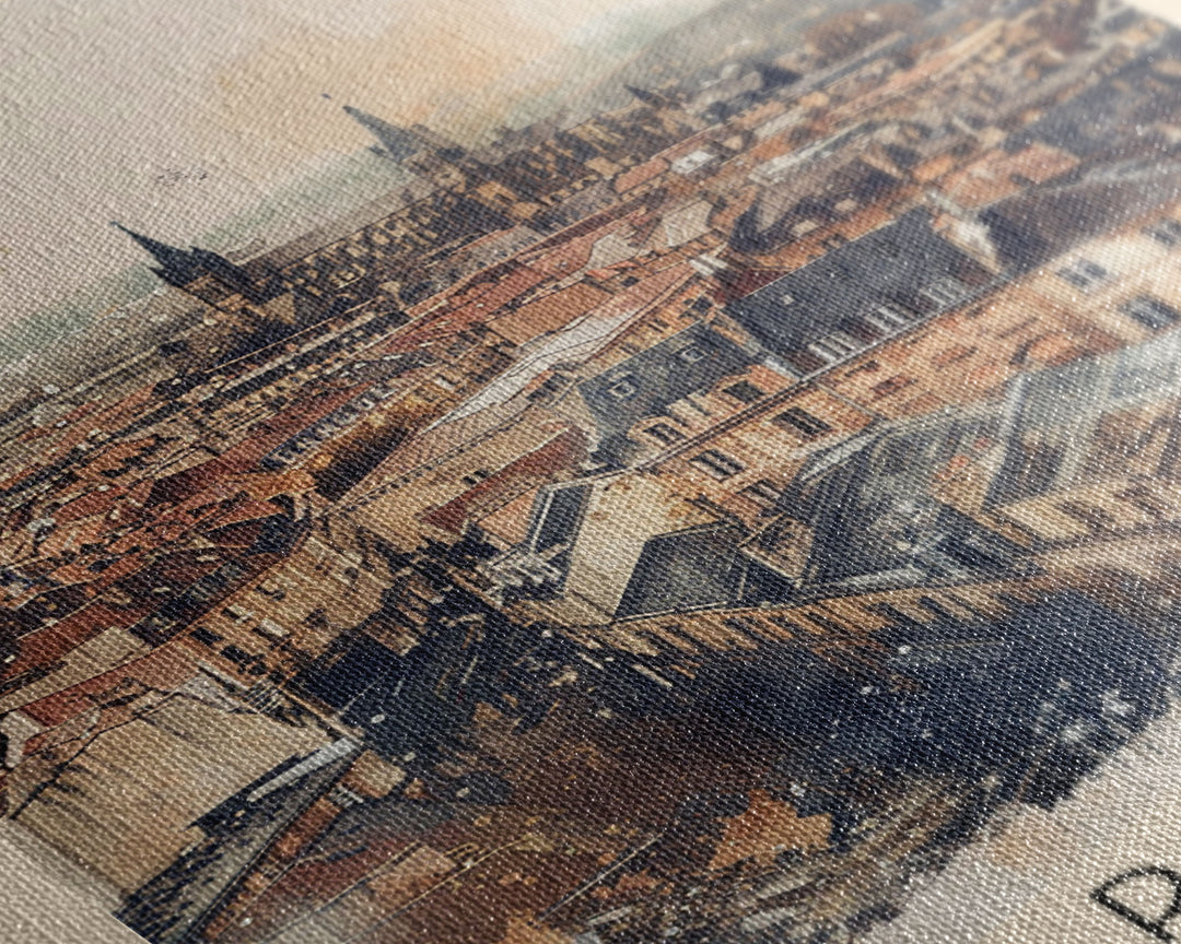 Reims France Travel Poster Framed Canvas Print, Watercolor Painting, Historic Wall Art, Home Decor, French Architecture, Classic Art