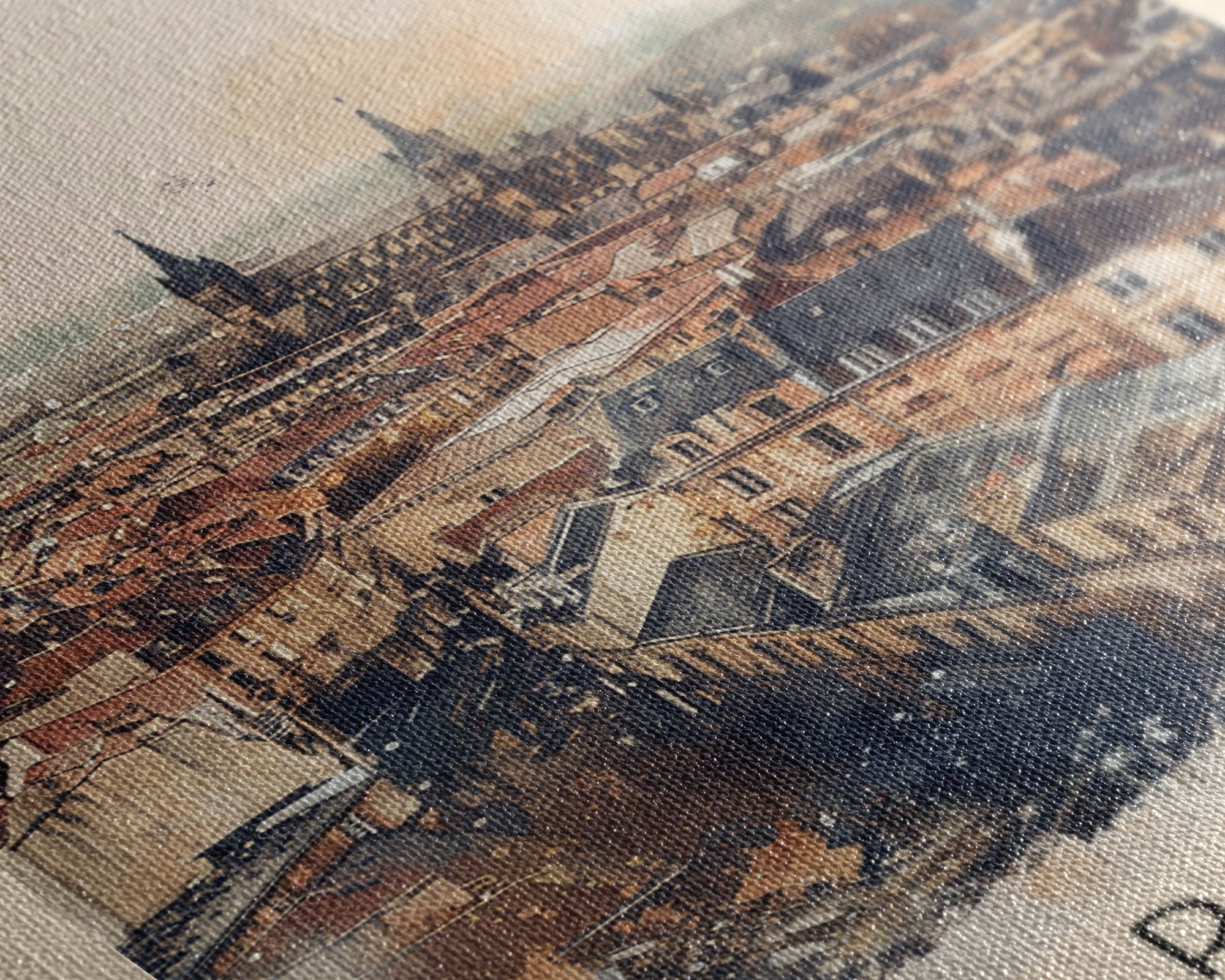 Reims France Travel Poster Framed Canvas Print, Watercolor Painting, Historic Wall Art, Home Decor, French Architecture, Classic Art