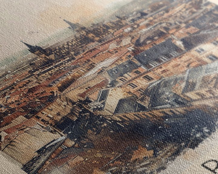 Reims France Travel Poster Framed Canvas Print, Watercolor Painting, Historic Wall Art, Home Decor, French Architecture, Classic Art