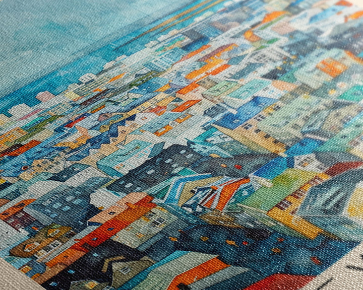 Reykjavik Iceland Travel Poster Framed Canvas Print, Watercolor Painting, Scenic Wall Art, Home Decor, Icelandic Landscape, Artistic Decor