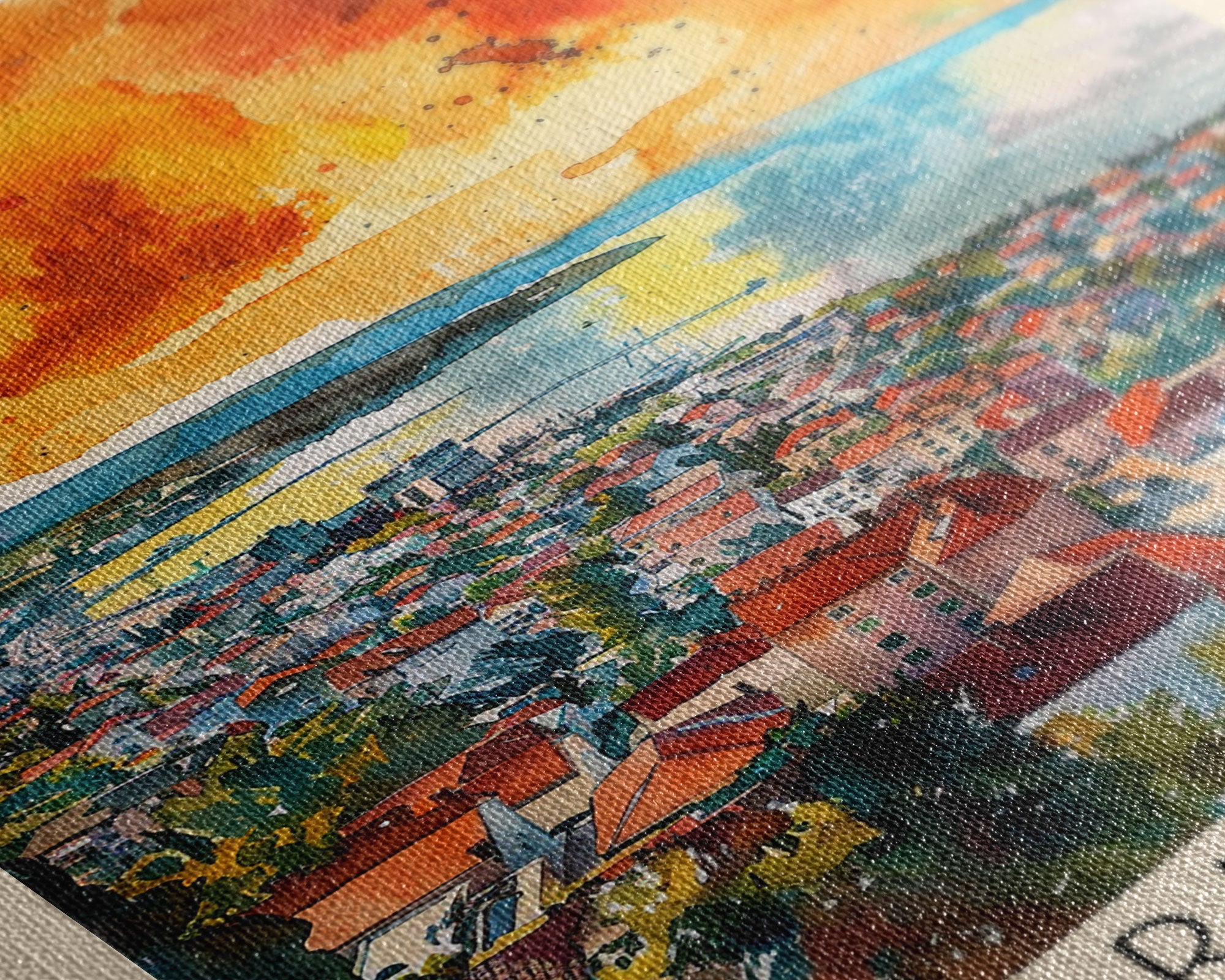 Rijeka Croatia Travel Poster Framed Canvas Print, Watercolor Painting, Coastal Wall Art, Home Decor, Croatian Seaside, Modern Art