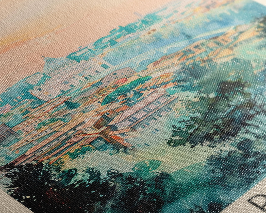 Rome Italy Travel Poster Framed Canvas Print, Watercolor Painting, Historic Wall Art, Home Decor, Italian Cityscape, Classic Art