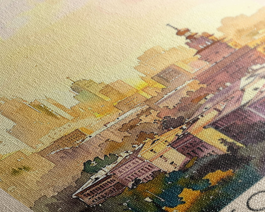 Rostov-on-Don Russia Travel Poster Framed Canvas Print, Watercolor Painting, Urban Wall Art, Home Decor, Russian Cityscape, Vibrant Art