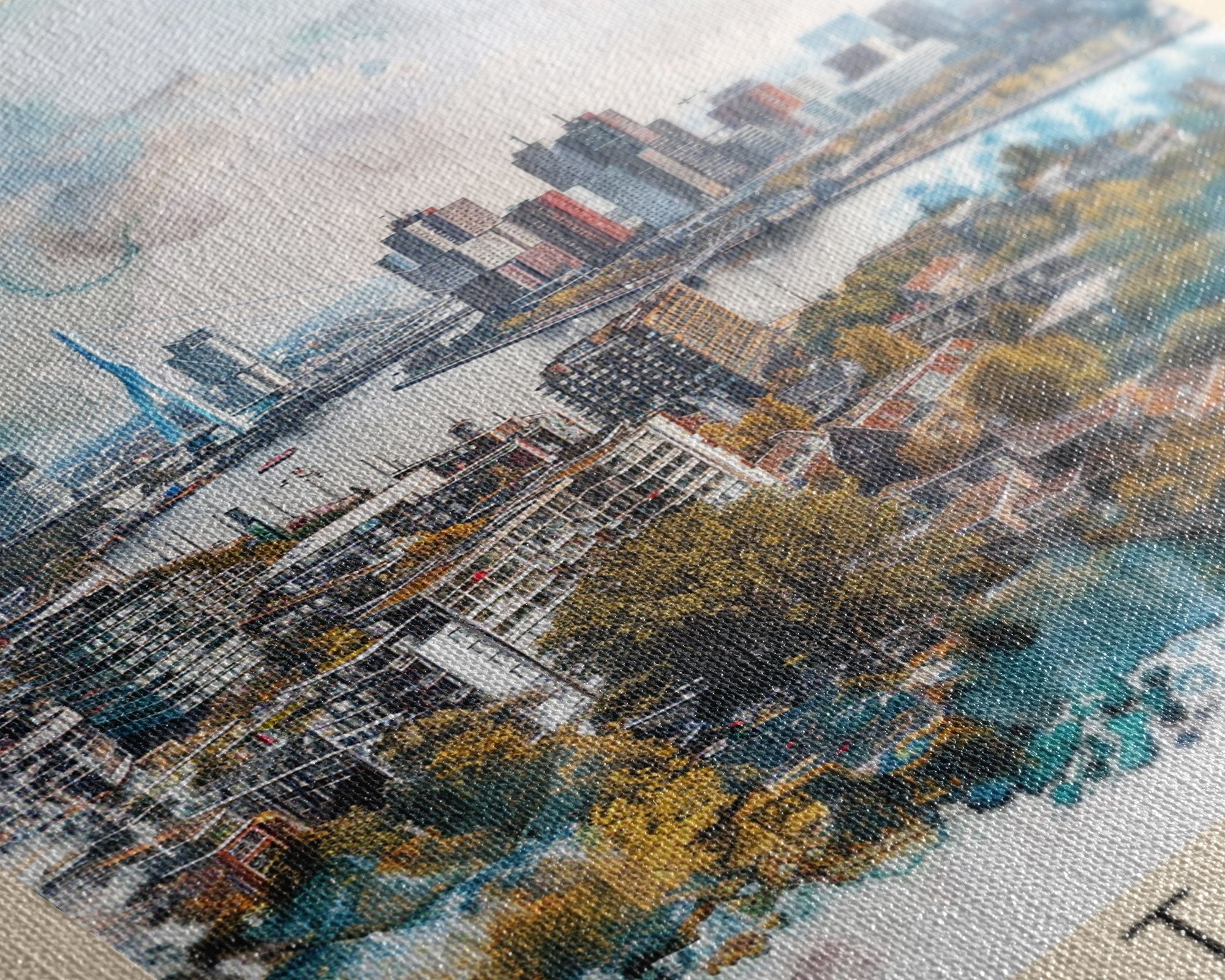 Rotterdam Netherlands Travel Poster Framed Canvas Print, Watercolor Painting, Urban Wall Art, Home Decor, Dutch Cityscape, Artistic Decor