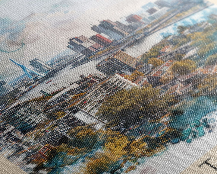 Rotterdam Netherlands Travel Poster Framed Canvas Print, Watercolor Painting, Urban Wall Art, Home Decor, Dutch Cityscape, Artistic Decor