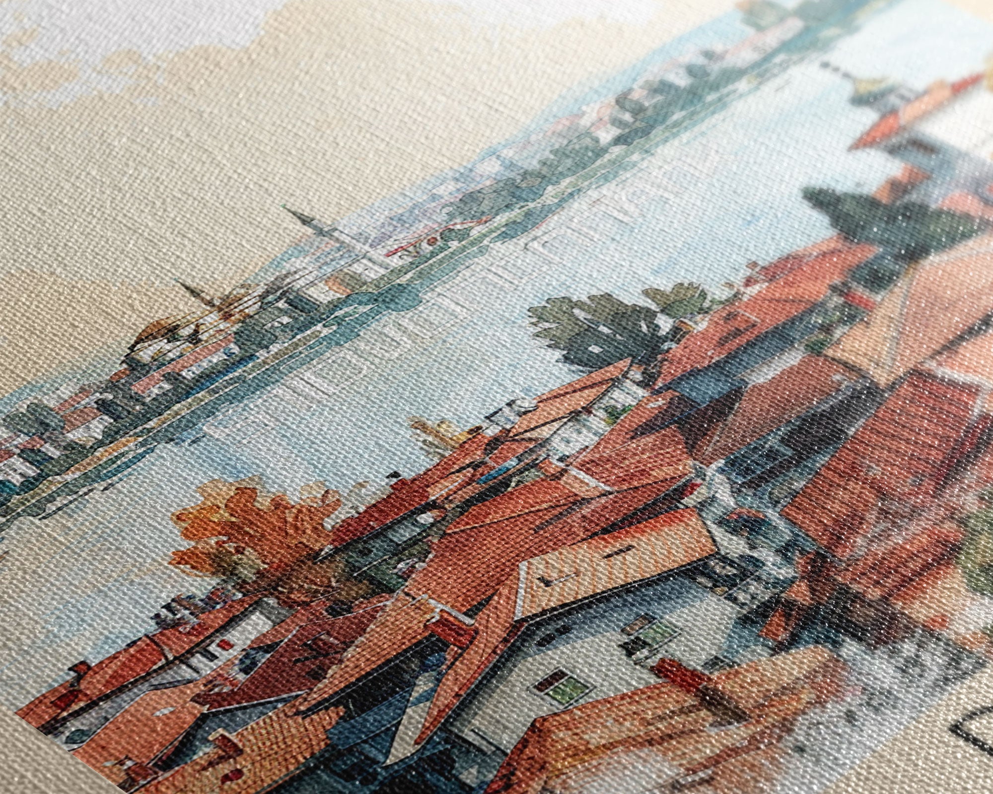 Ruse Bulgaria Travel Poster Framed Canvas Print, Watercolor Painting, Scenic Wall Art, Home Decor, Bulgarian Landscape, Classic Art