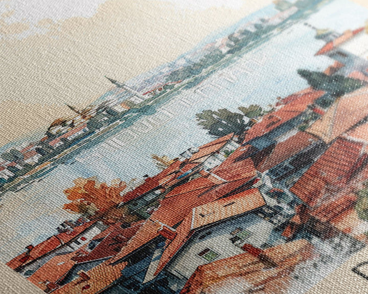 Ruse Bulgaria Travel Poster Framed Canvas Print, Watercolor Painting, Scenic Wall Art, Home Decor, Bulgarian Landscape, Classic Art